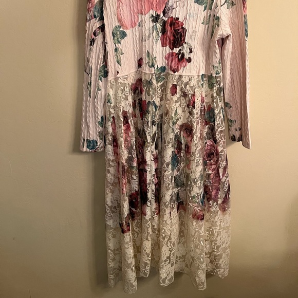 ORIGAMI SWEATER CARDIGAN DUSTER floral big rose lace boho western Size 2 XL - Picture 7 of 9